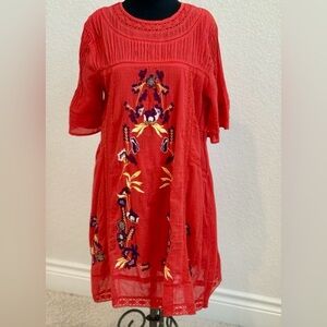 Free People Perfectly Victorian Gauze Embroidered Boho Peasant Tunic Dress M